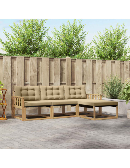 Set di divani da esterno con cuscino 4 pcs Bianco e Beige