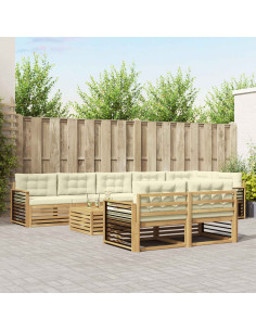 Set di divani da esterno 9 pcs Bianco e Crema Poliestere