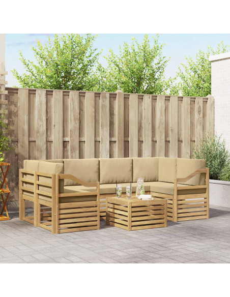 Set di divani da esterno 7 pcs Bianco e Beige Poliestere