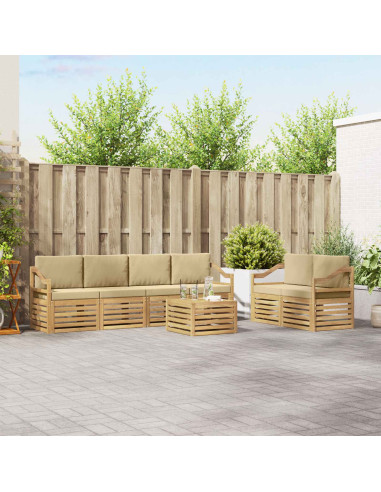 Set di divani da esterno 7 pcs Bianco e Beige Poliestere