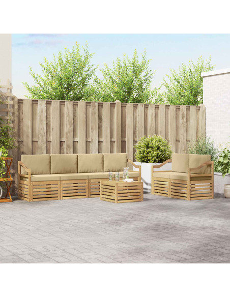 Set di divani da esterno 7 pcs Bianco e Beige Poliestere