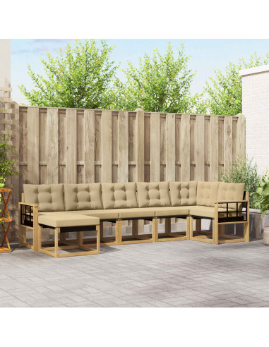 Set di divani da esterno con cuscino 7 pcs Bianco e Beige