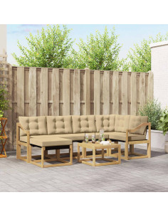 Set di divani da esterno con cuscino 7 pcs Bianco e Beige