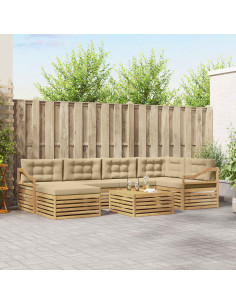 Set di divani da esterno con cuscino 7 pcs Bianco e Beige