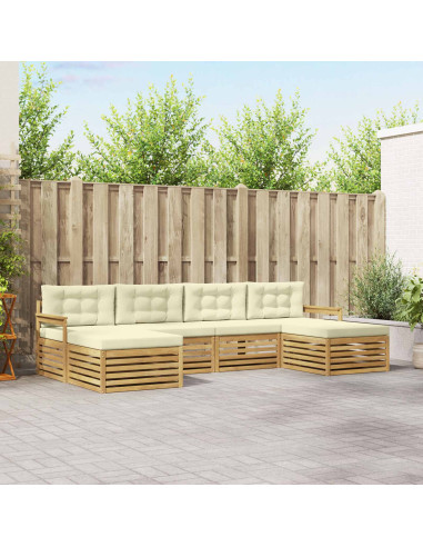 Set divani 6 pcs Bianco e Crema Legno di Acacia Massello