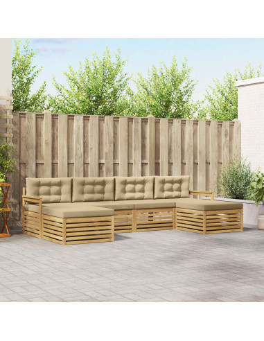 Set divani 6 pcs Bianco e Beige Legno di Acacia Massello