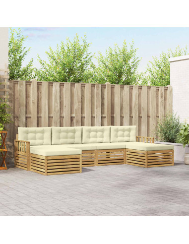 Set divani 6 pcs Bianco e Crema Legno di Acacia Massello