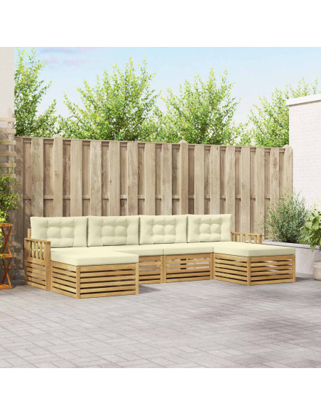 Set divani 6 pcs Bianco e Crema Legno di Acacia Massello