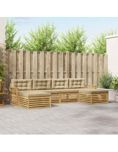 Set divani 6 pcs Bianco e Beige Legno di Acacia Massello