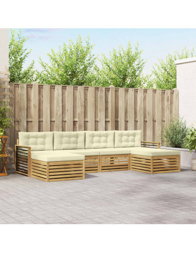 Set divani 6 pcs Bianco e Crema Legno di Acacia Massello