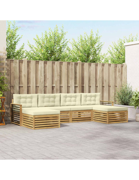 Set divani 6 pcs Bianco e Crema Legno di Acacia Massello