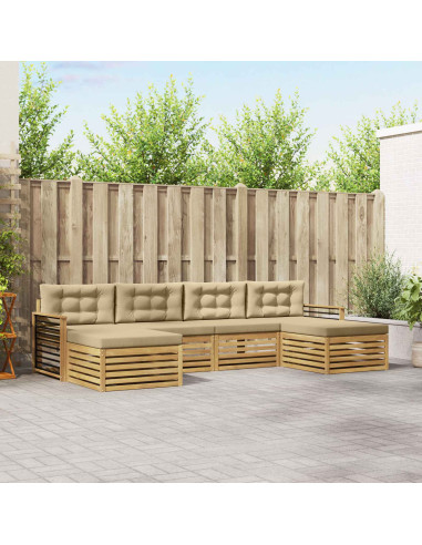 Set divani 6 pcs Bianco e Beige Legno di Acacia Massello
