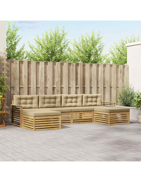Set divani 6 pcs Bianco e Beige Legno di Acacia Massello