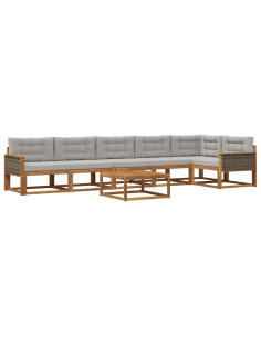 Set di divani da esterno 7 pcs Naturale e Grigio chiaro