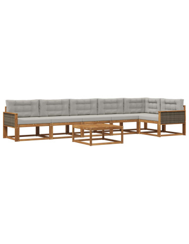 Set di divani da esterno 7 pcs Naturale e Grigio chiaro