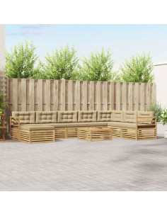 Set di divani da esterno 9 pcs Bianco e Beige Poliestere