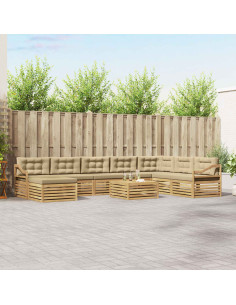 Set di divani da esterno 9 pcs Bianco e Beige Poliestere