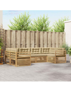 Set di divani da esterno 6 pcs Bianco e Beige Poliestere