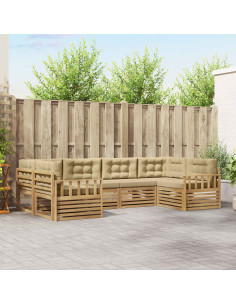 Set di divani da esterno con cuscino 6 pcs Bianco e Beige