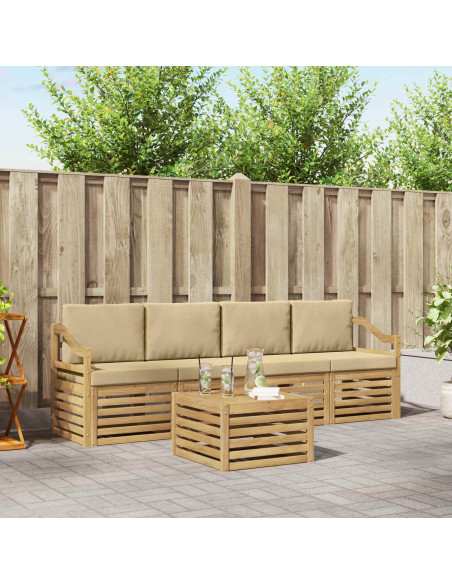 Set di divani da esterno 5 pcs Bianco e Beige Poliestere