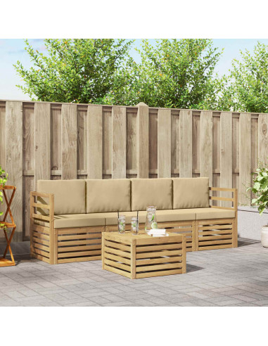 Set di divani da esterno 5 pcs Bianco e Beige Poliestere