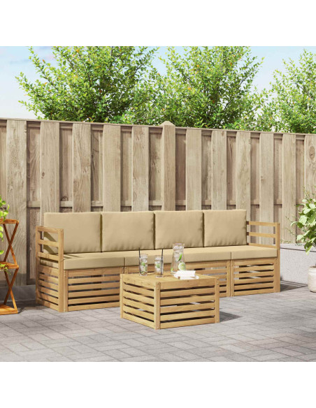 Set di divani da esterno 5 pcs Bianco e Beige Poliestere
