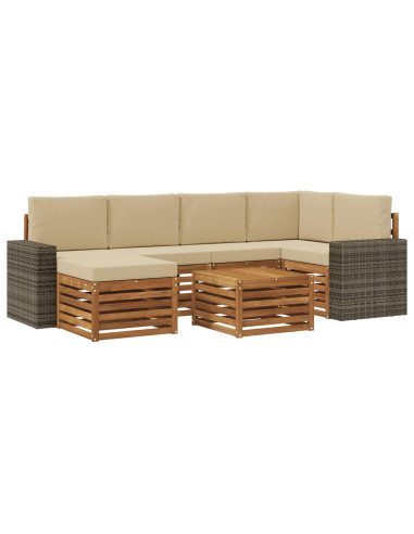 Set divano sezionale con cuscino 7 pcs Naturale e Beige
