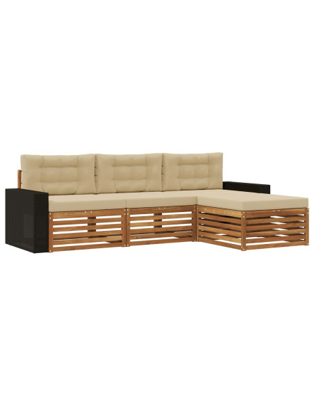 Set di divani da esterno 4 pcs Naturale e Beige Poliestere