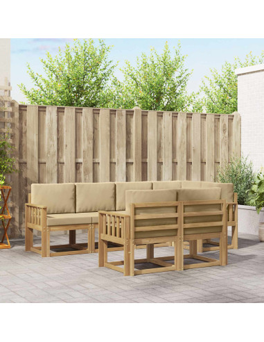 Set di divani da esterno 7 pcs Bianco e Beige Poliestere