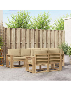 Set di divani da esterno 7 pcs Bianco e Beige Poliestere