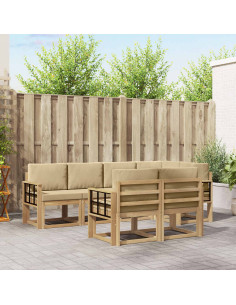 Set di divani da esterno 7 pcs Bianco e Beige Poliestere