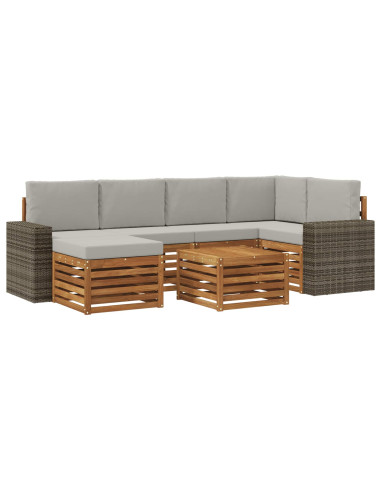 Set divano sezionale con cuscino 7 pcs Naturale e Grigio Chiaro