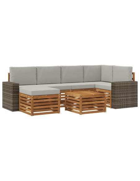 Set divano sezionale con cuscino 7 pcs Naturale e Grigio Chiaro