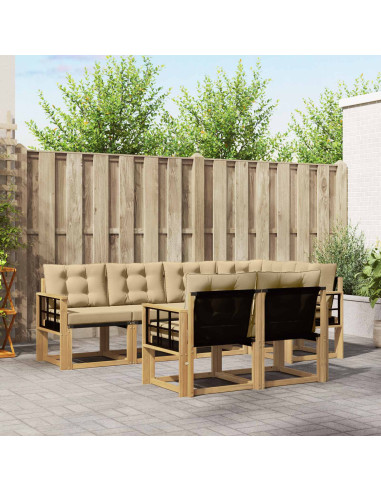 Set di divani da esterno con cuscino 7 pcs Bianco e Beige