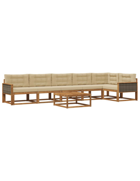 Set di divani da esterno con cuscino 7 pcs Naturale e Beige