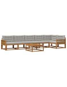 Set di divani da esterno 7 pcs Naturale e Grigio chiaro