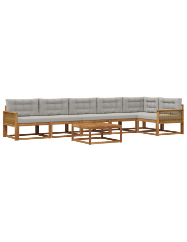 Set di divani da esterno 7 pcs Naturale e Grigio chiaro