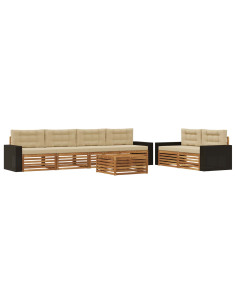 Set di divani da esterno 7 pcs Naturale e Beige Poliestere