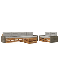 Set di divani da esterno 7 pcs Naturale e Grigio Chiaro