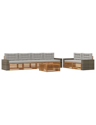 Set di divani da esterno 7 pcs Naturale e Grigio Chiaro