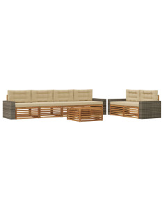 Set di divani da esterno 7 pcs Naturale e Beige Poliestere