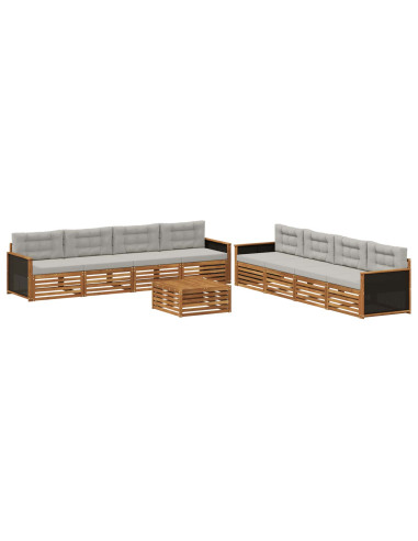 Set di divani da esterno 9 pcs Naturale e Grigio Chiaro