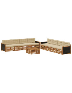 Set di divani da esterno 9 pcs Naturale e Beige Poliestere