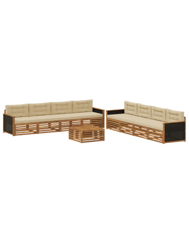 Set di divani da esterno 9 pcs Naturale e Beige Poliestere