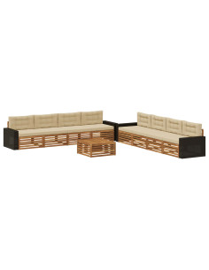 Set di divani da esterno 9 pcs Naturale e Beige Poliestere