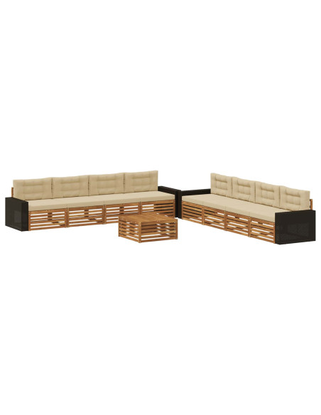 Set di divani da esterno 9 pcs Naturale e Beige Poliestere