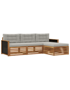 Set di divani da esterno 4 pcs Naturale e Grigio Chiaro