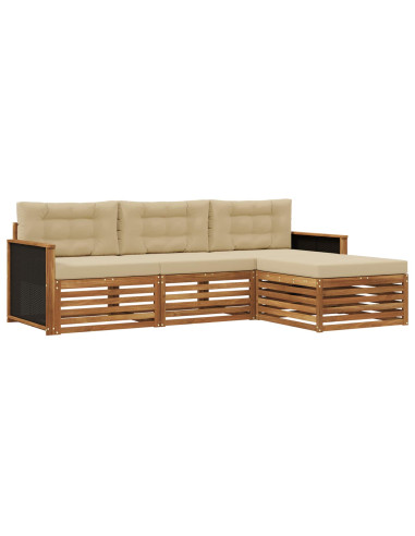 Set di divani da esterno 4 pcs Naturale e Beige Poliestere