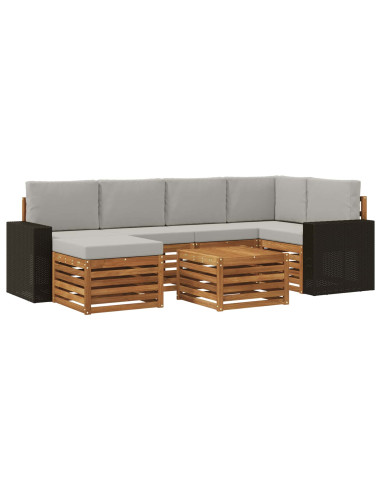 Set divano sezionale con cuscino 7 pcs Naturale e Grigio Chiaro