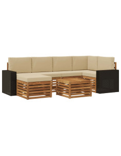 Set divano sezionale con cuscino 7 pcs Naturale e Beige